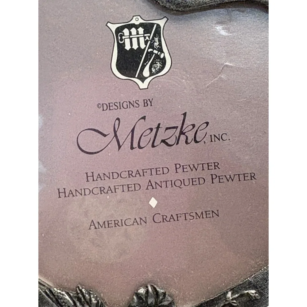 Vintage Metzke Pewter Heart Picture Frame Hummgingbird Floral Morning Glory
